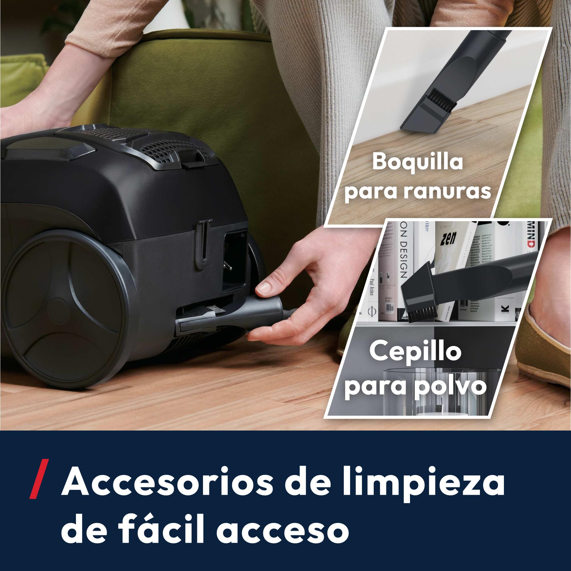 Hoover HP1 Aspirador Compacto Sin Bolsa,Ligero, Para Alfombras,Suelos Duros y Delicados,Contenedor de 2L,Con Cable,Filtro de Polvo EPA,Boquilla Para Parquet, Accesorios,Radio de Limpieza 7,5m [HPZ107]