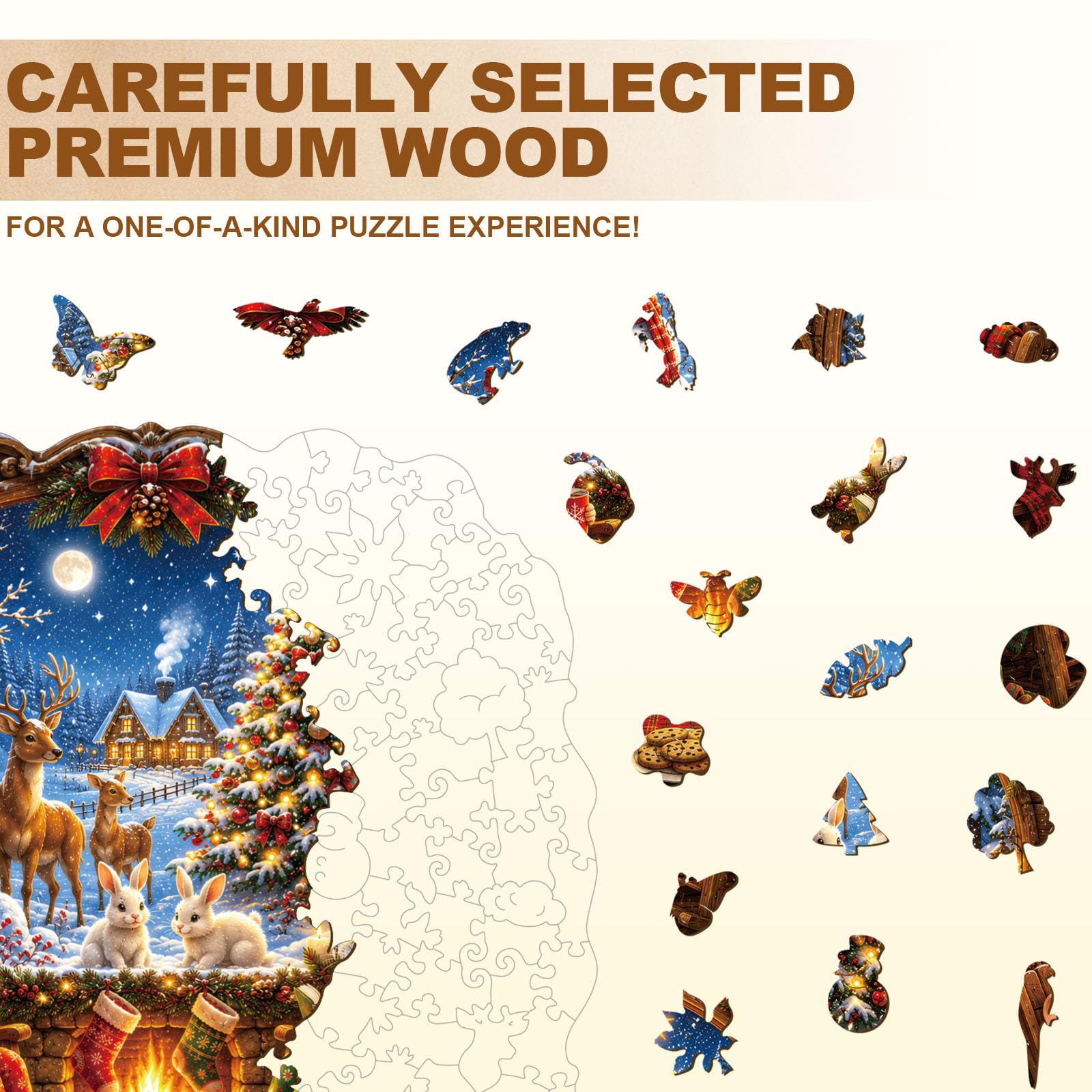 Puzzles en bois pour adultes, Snowy Wonder Puzzle de Noël 34 x 34 cm 275 | Pièces uniques en forme d'animal - Puzzle amusant - Cadeau de Noël et d'anniversaire pour homme et femme - Jeu de famille