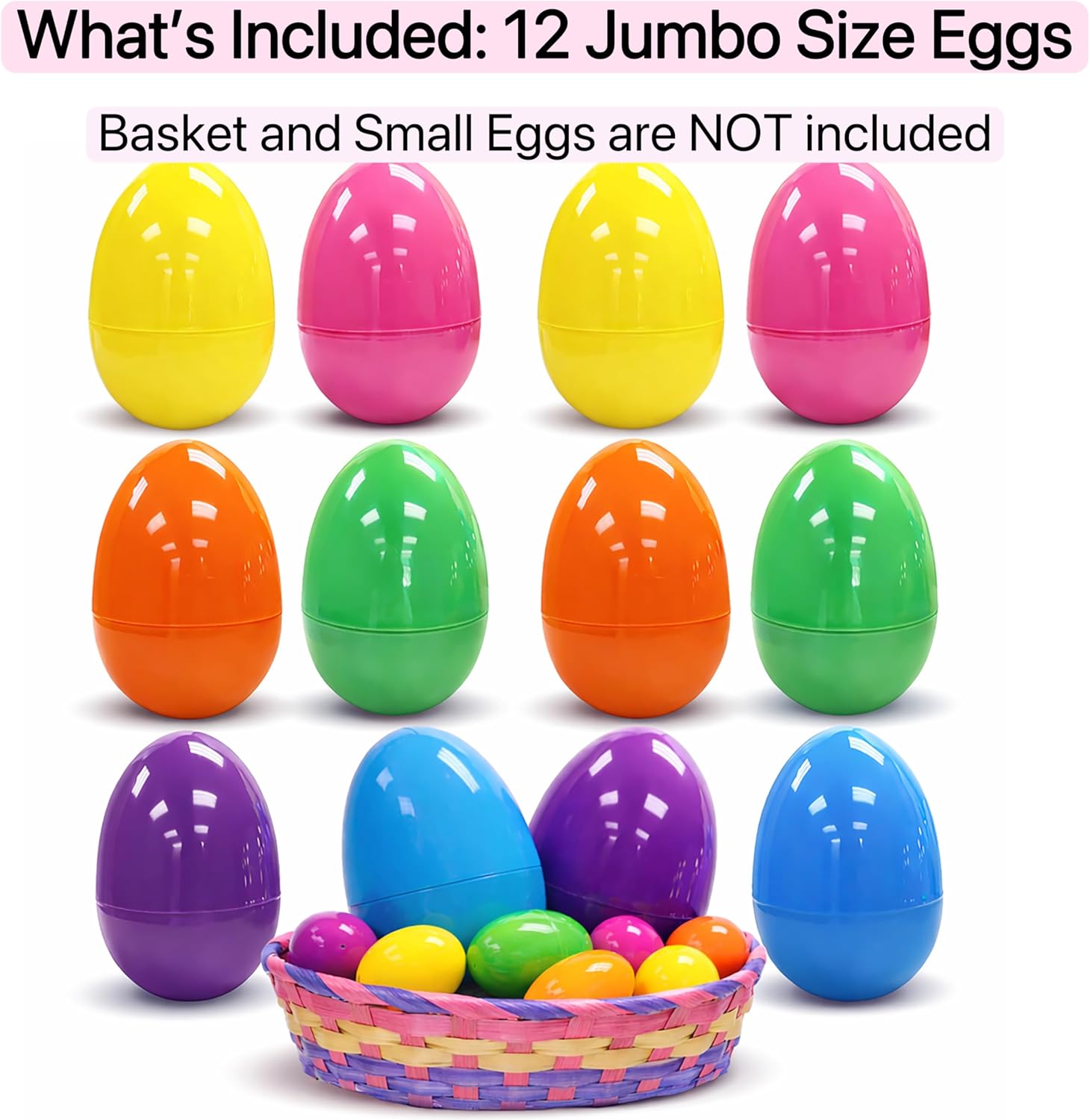 GiftExpress 12-Pack Jumbo 6 inch Plastic Easter Eggs - Solid Assorted Color Fillable Eggs, Stands Upright - Kid Party Toys for Gift Baskets or Egg Hunt Décor
