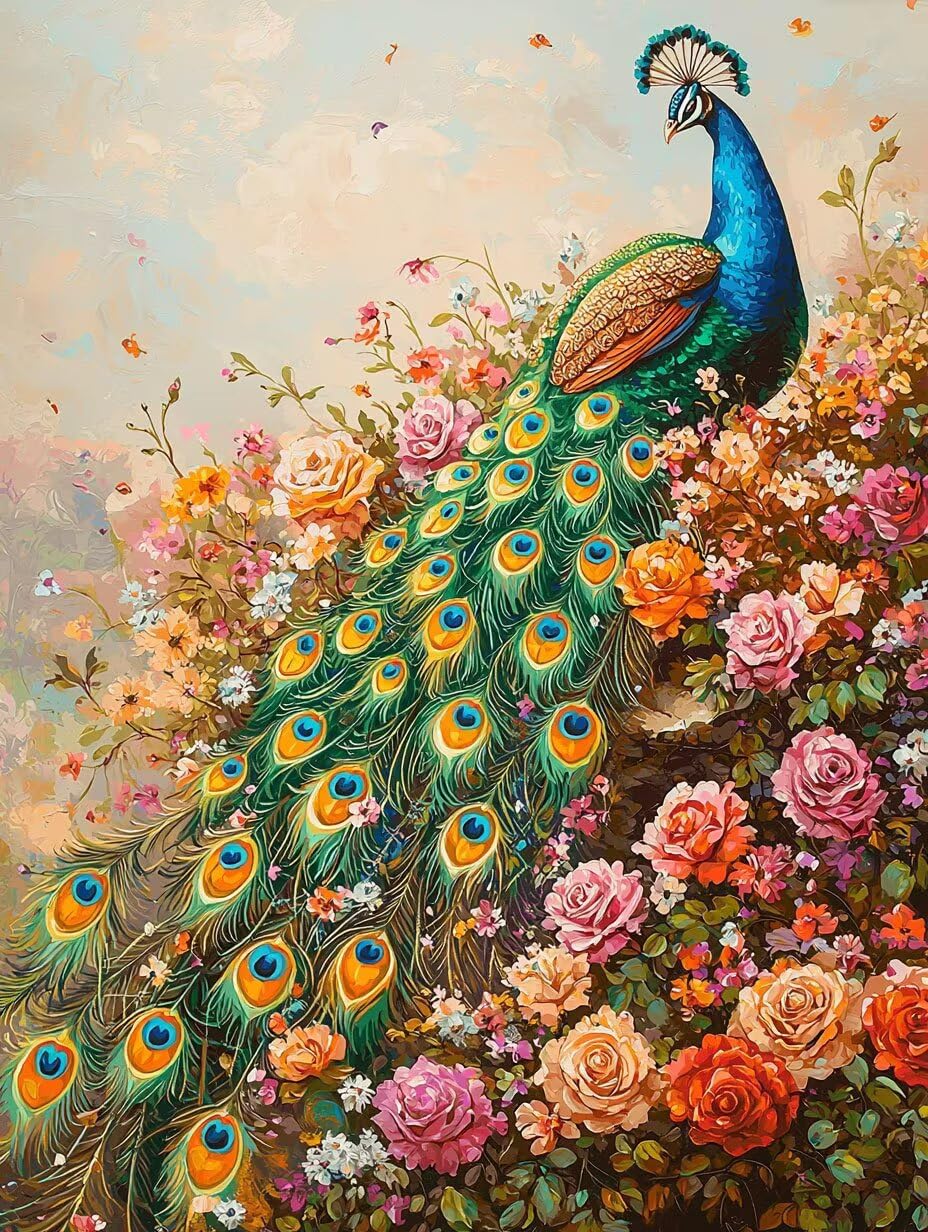 WEISHIWE Pivoine et paon Peinture Numero Adulte Kits, 80x100cm m-684