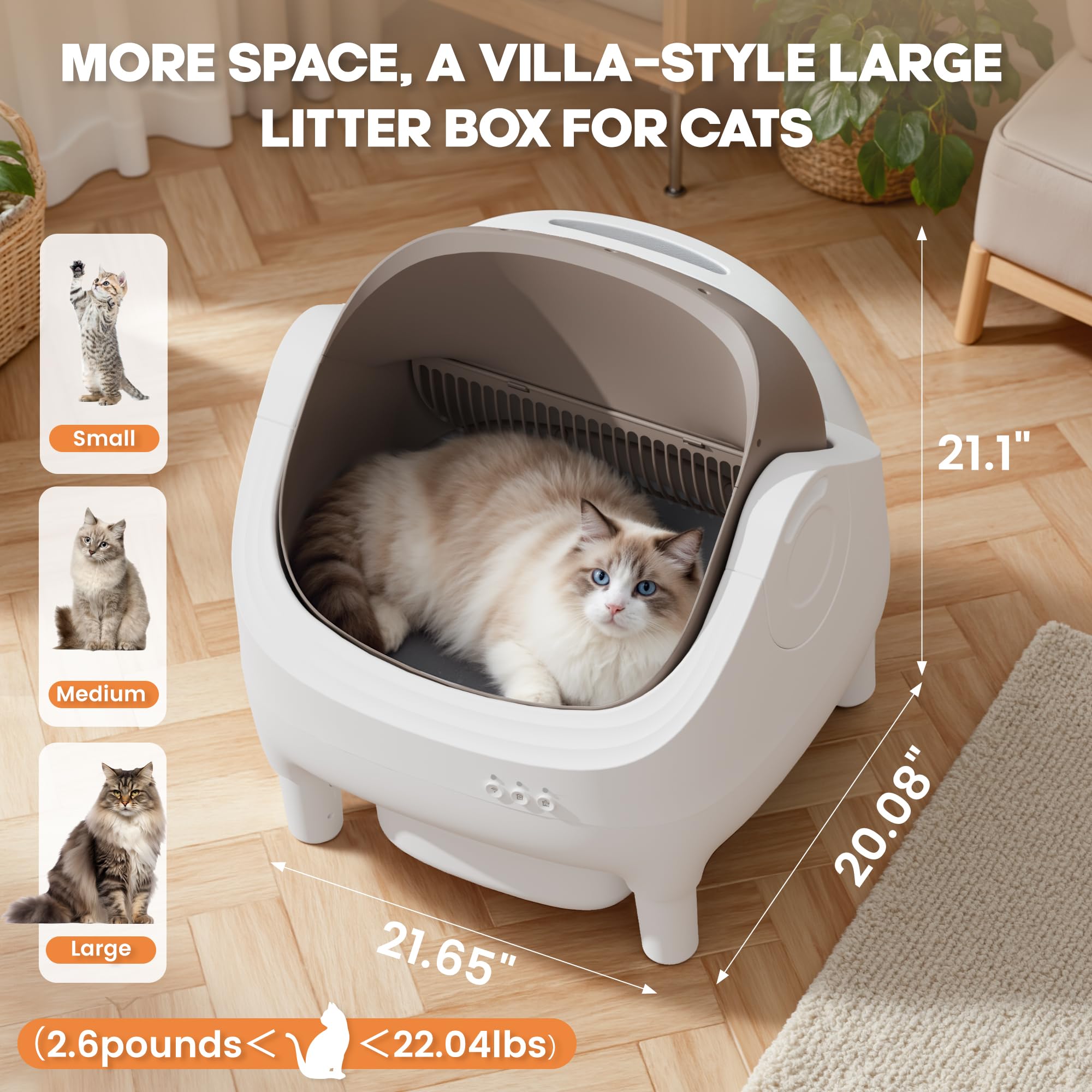 Greesum Self Cleaning Cat Litter Box – Automatic Open-Top Smart Litter Box with App Control, 15L Odor-Sealed Waste Bin, Ultra Quiet 35dB, Multi-Cat & Large Cat Compatible, with Trash Bags & Mat - image 2
