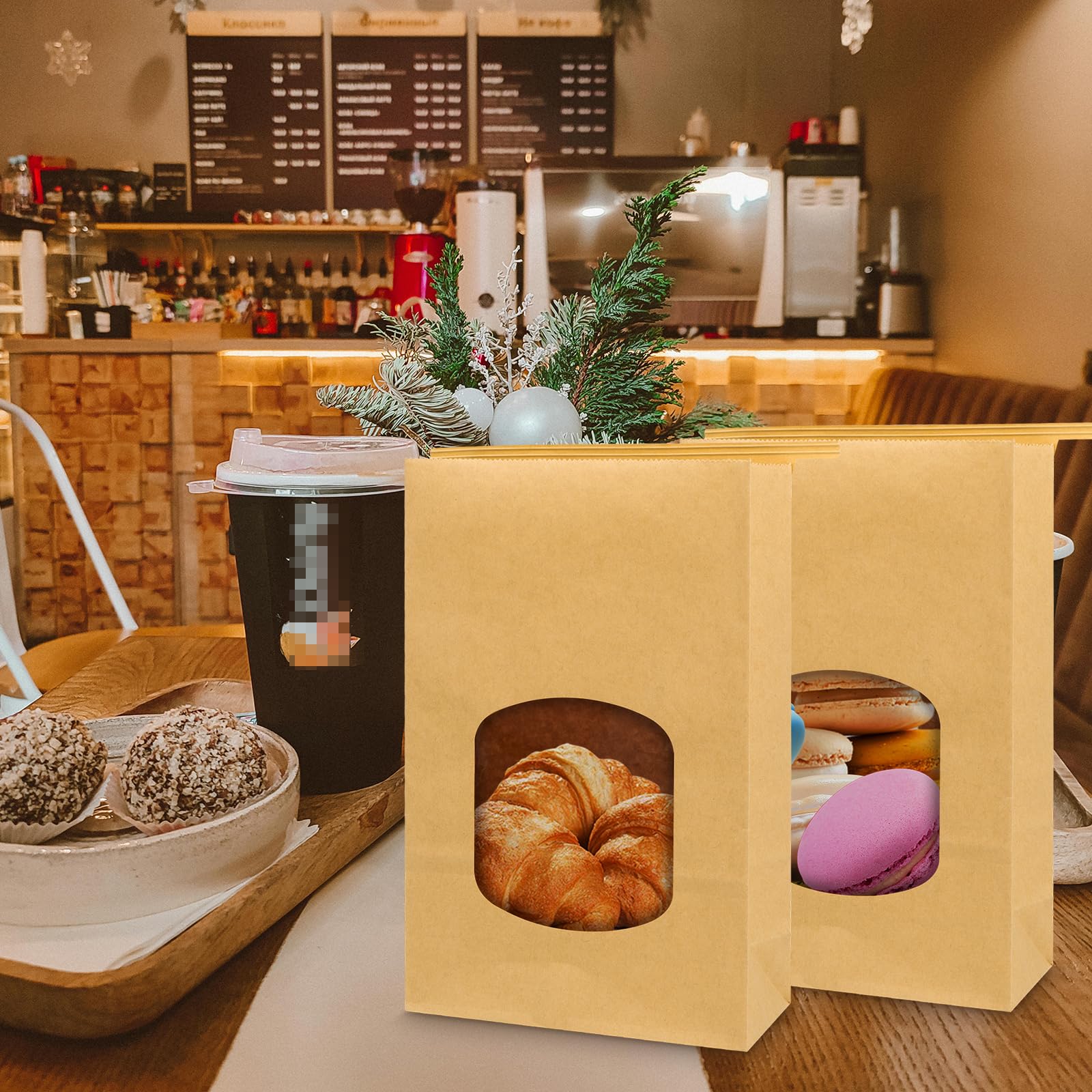 30 bolsas de panadería con ventana Kraft bolsas de papel de estaño Tie Tab Lock Bolsas para almacenar galletas alimentos secos Snack
