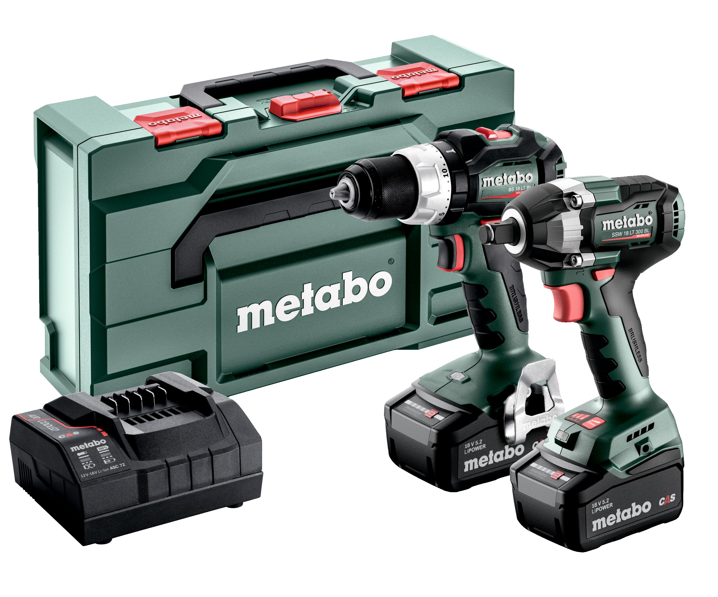 Metabo BSLBL+SSWLT300BL - Taladro atornillador inalámbrico, llave de impacto inalámbrica + batería, cargador