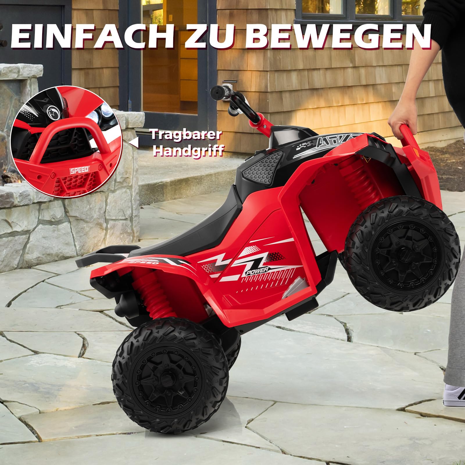 GOPLUS 12V Elektro Kinderquad, Kinderfahrzeug mit 2 Geschwindigkeiten 2,2/4,3 km/h, Elektroquad mit Hupe, Musik & LED-Scheinwerfern, Kinderauto für Kinder von 3 bis 8 Jahren bis zu 35 kg (Rot)