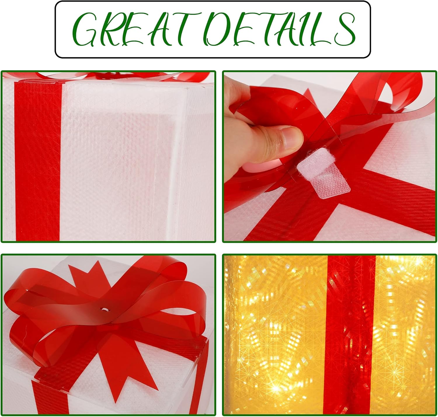 Lulu Home Christmas Box Decorations, Set of 3 Light Up Christmas Present Boxes with Red Bows, Plug-In 60 LEDs Warm White Lighted Xmas Boxes for Christmas Tree Holiday Indoor Outdoor Decors : Patio, Lawn & Garden