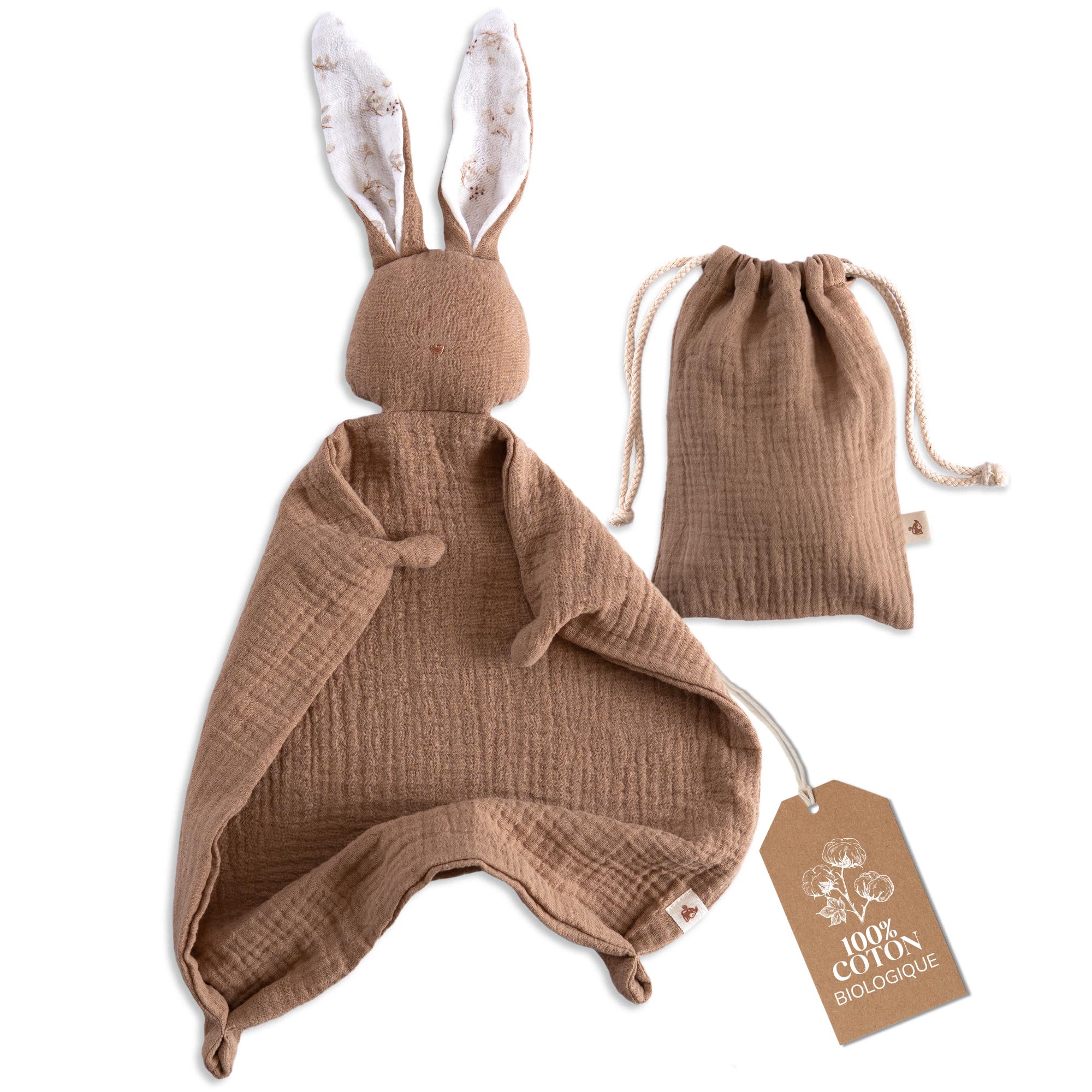 Mikito - Doudou 30x30 cm en Coton Bio - Langes en Coton - Parfait pour Envelopper Votre Nouveau-Né - Cadeaux Originaux pour Les Nouveaux-Nés (Taupe)