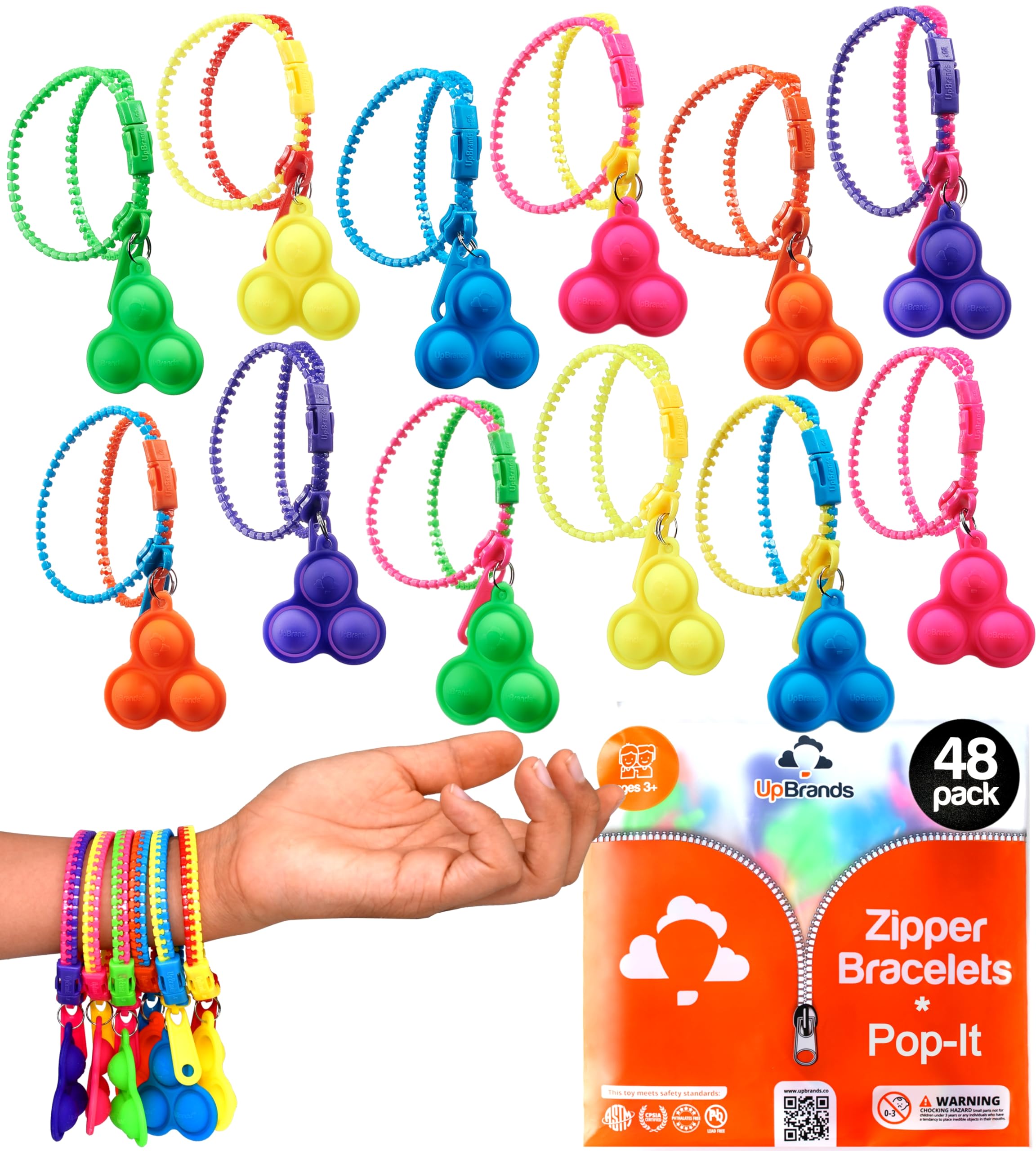 UpBrands 48-Pack Valentine's Day Cards with Pop-It Zipper Bracelets - Perfect Sensory Gifts for Classroom Exchanges and Kids’ Joyful Moments