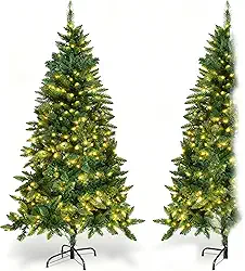 Árvore de Natal meia árvore de Natal de 1,5 m, pré-iluminada, economia de espaço, com 320 luzes LED, 8 modos e controle remoto, inclui suporte para fácil configuração, árvore artificial verde para