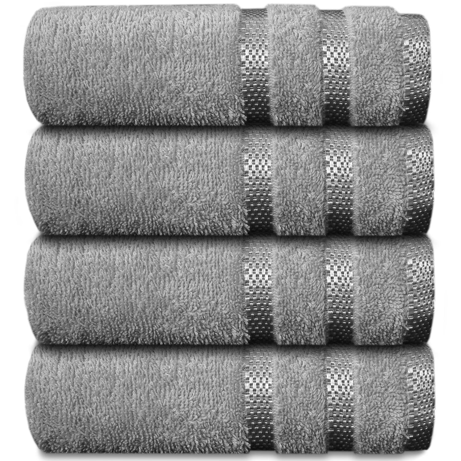 Casabella Luxury 4 Silver Hand Towels Splendid Quality - 100% Cotton Hand Towels for Bathroom (50X90 CM) - Towels for Kitchen, Hotel, Gym