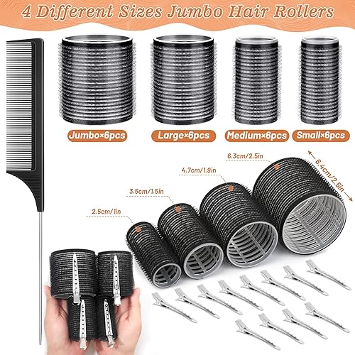 Miniatura 9 de Cludoo 46 rulos para el cabello, juegos de rodillos de pelo grandes jumbo con clip de pico de pato de acero inoxidable, rodillos de 4 tamaños para
