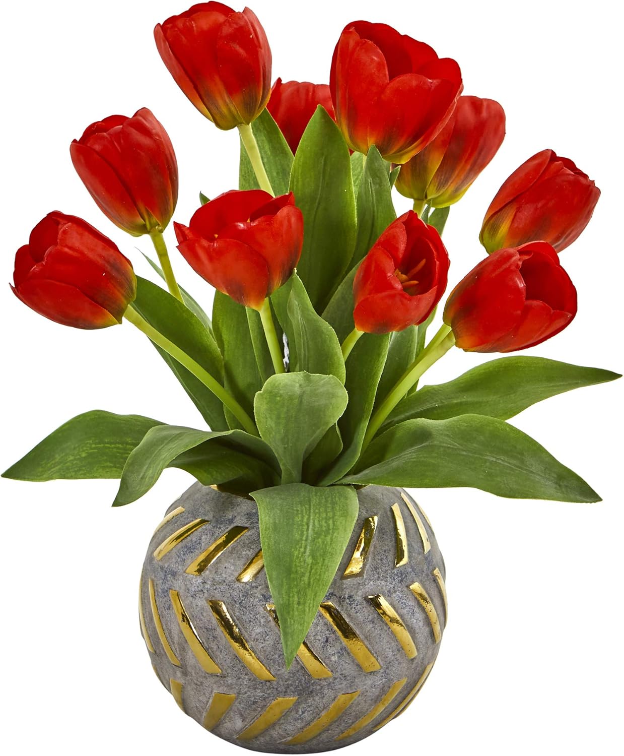 Nearly Natural 15in. Tulip Artificial Decorative Vase Silk Arrangements, Red Home