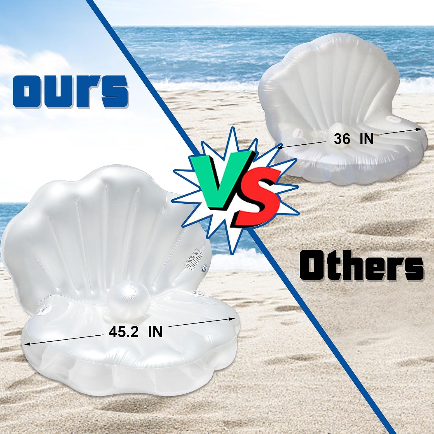 Triumpeek Inflatable Seashell Pool Float, Blow Up Giant Clam Floatie with 8" Pearl Ball, Shell Pool Floating Ride On Raft Chair for Swimming Pool Summer Beach Party