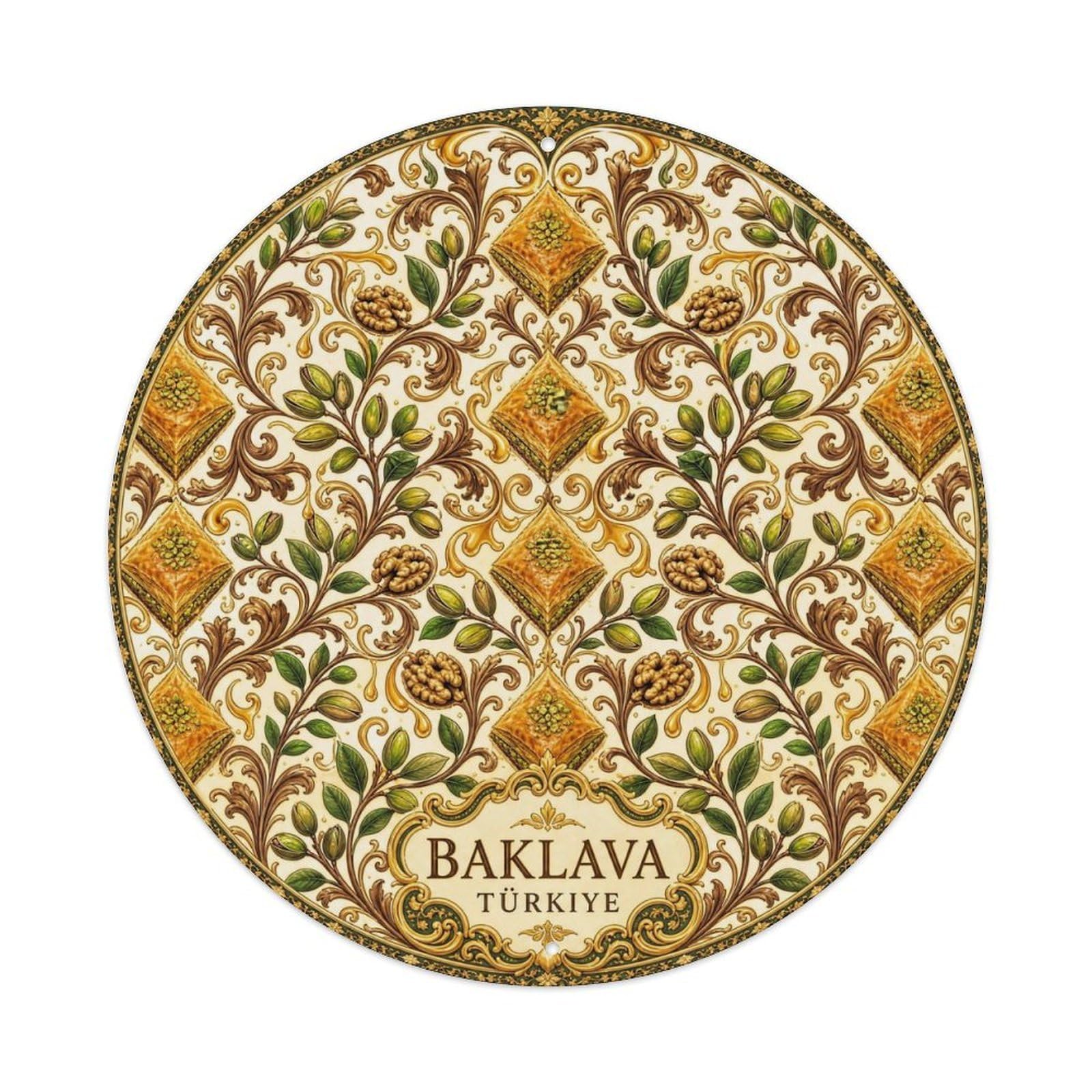 Baklava Ivory White Arabesque Pattern Heritage Metal Tin Sign