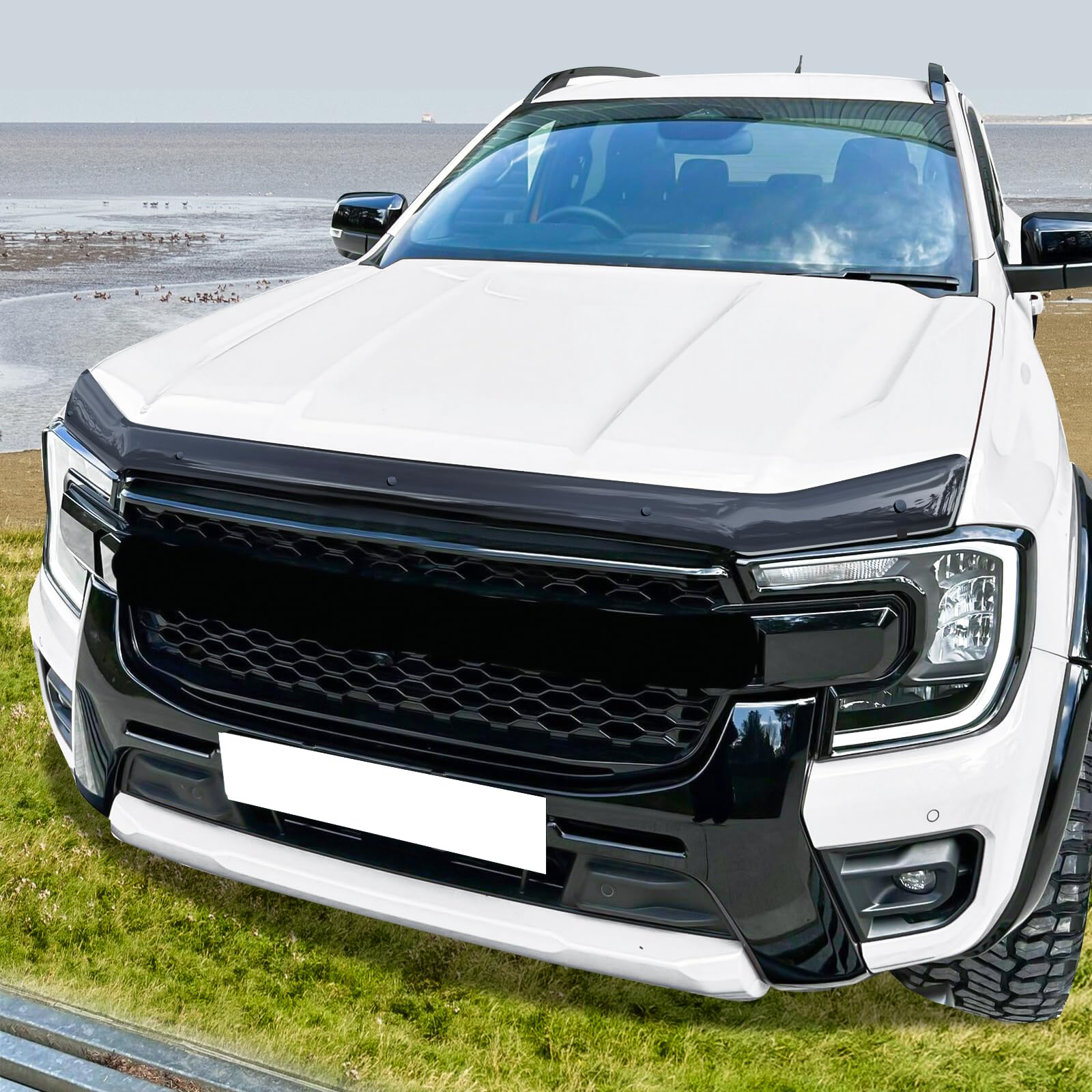 Motorhauben-Deflektor Insektenschutz für 2023–2026 T9 Ford Ranger Wildtrak, Raptor, XL, XLT, Limited, Tremor, Wildtrak X, Platinum, PMMA Acryl, UV-beständig, wetterfest, glänzend schwarz