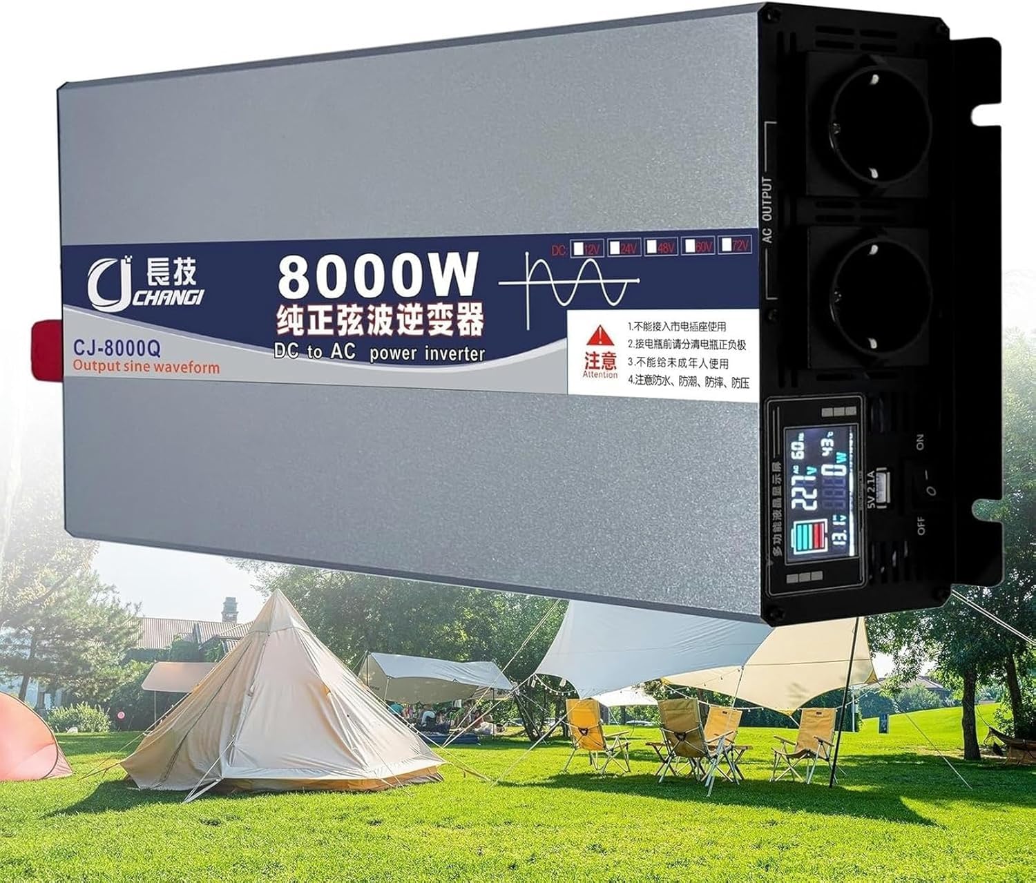 Pure Sine Wave Inverter Peak Power Solar Inverter 6000W 8000W 12V 24V 48V 60V 72V DC to 110V/120V/230V AC Voltage Converter Transformer Inverter, Off-Grid Solar Power Inverter for Home, Vehicles~/