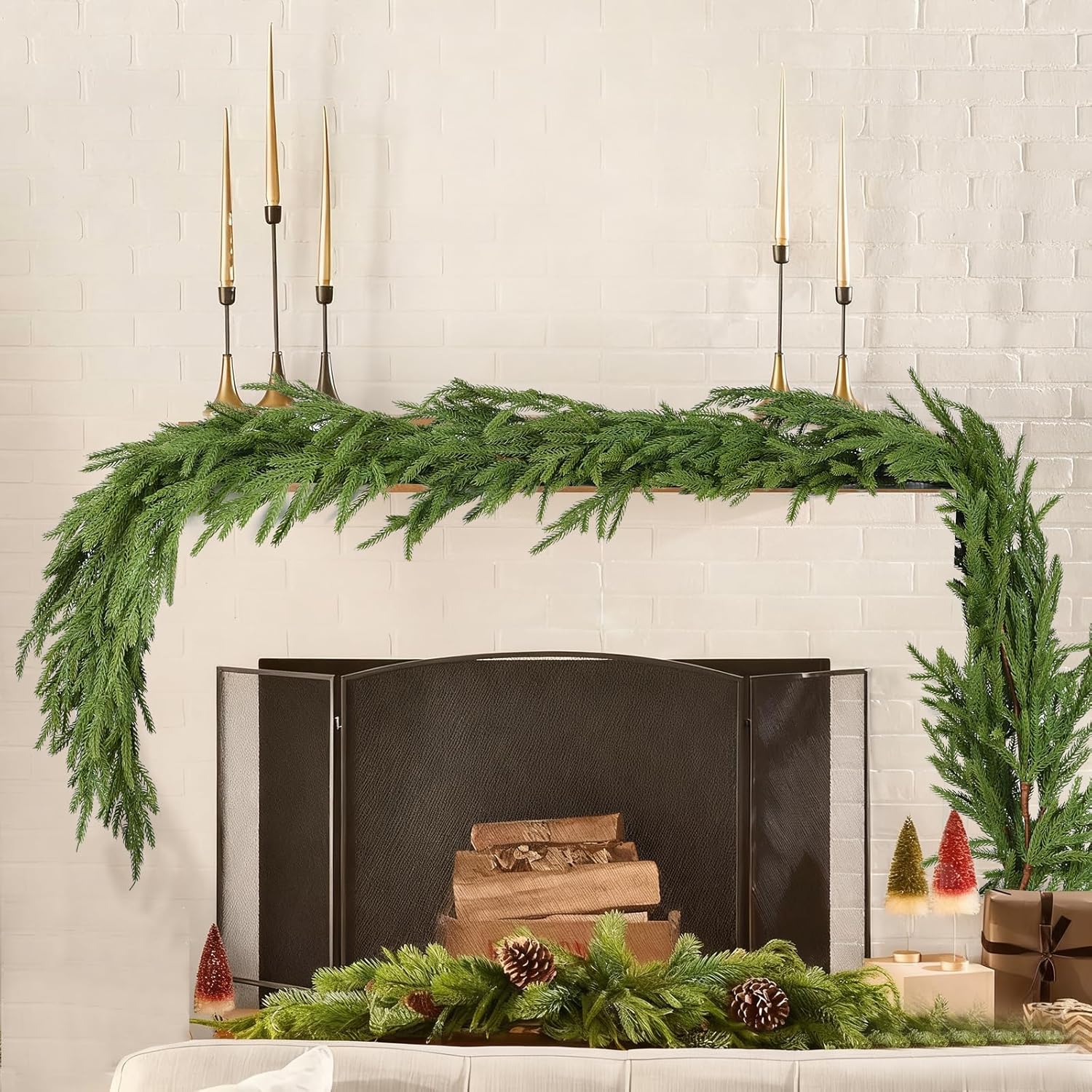 Christmas Norfolk Pine Garland, Artificial Greenery Garland Christmas Traditional Style Holiday Decoration for Mantle, Fireplace, Stairs (Light Green, 6 FT) - Image 6