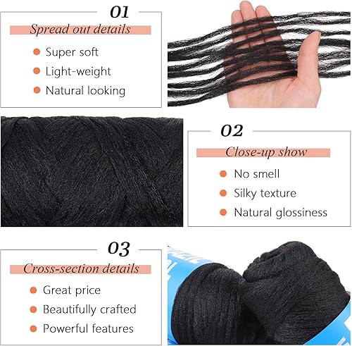 Miniatura 3 de 2 piezas de pelo brasileño negro natural de lana para trenzas, acrílico tejido a mano para trenzar el cabello, extensiones de cabello sintético,
