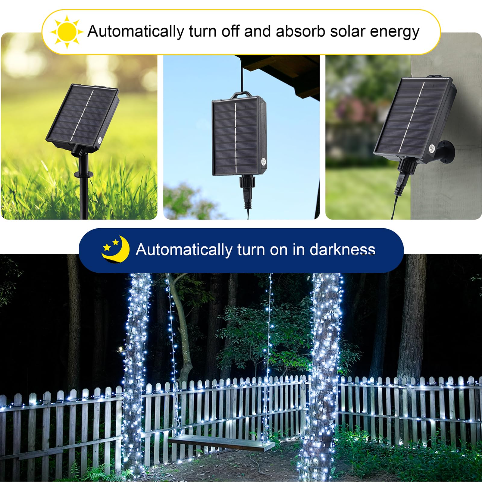 Tacobey Luci Solari Esterno, 20M 200 LED Catena Luminosa Esterno Solare con Telecomando, Impermeabile, 8 Modi, Decorative Per Giardino, Cortile (Bianco Freddo