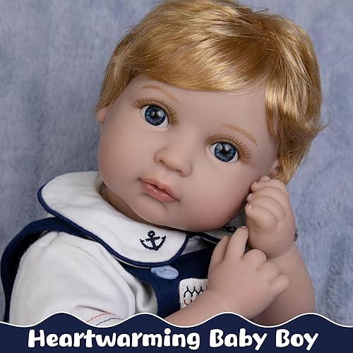 Miniatura 4 de EKOKIZ Muñeca de bebé recién nacido de 22 pulgadas, cuerpo de tela suave, muñecas realistas con ropa y accesorios de juguete, set de regalo ideal de