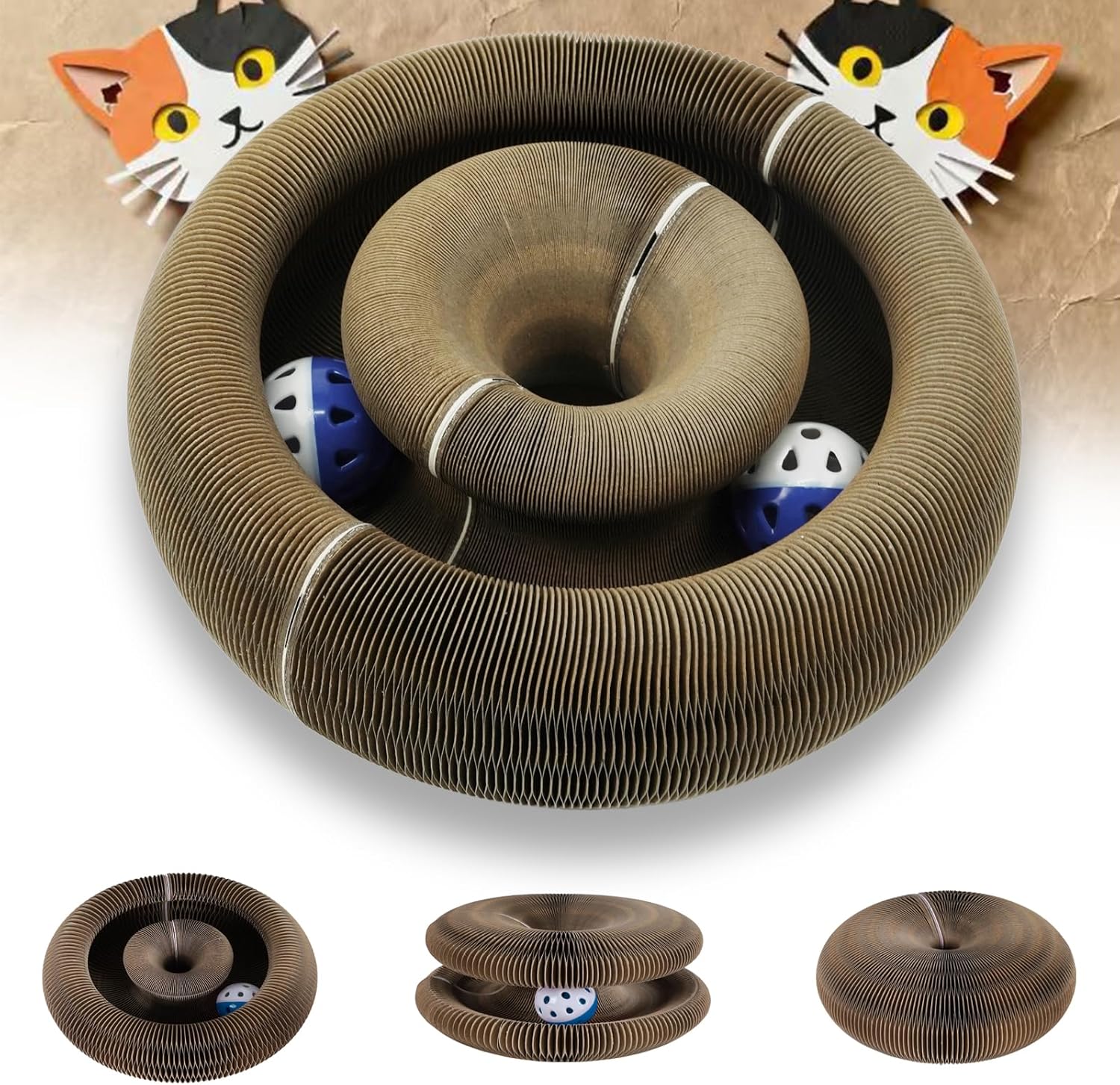 Magnetic Magic Organ Cat Scratcher Toy, Extra-Thick & Large Connectable Cardboard Scratching Board with Bell Ball, Interactive Enrichment Toy for Indoor Cats & Kittens (3 Pack)