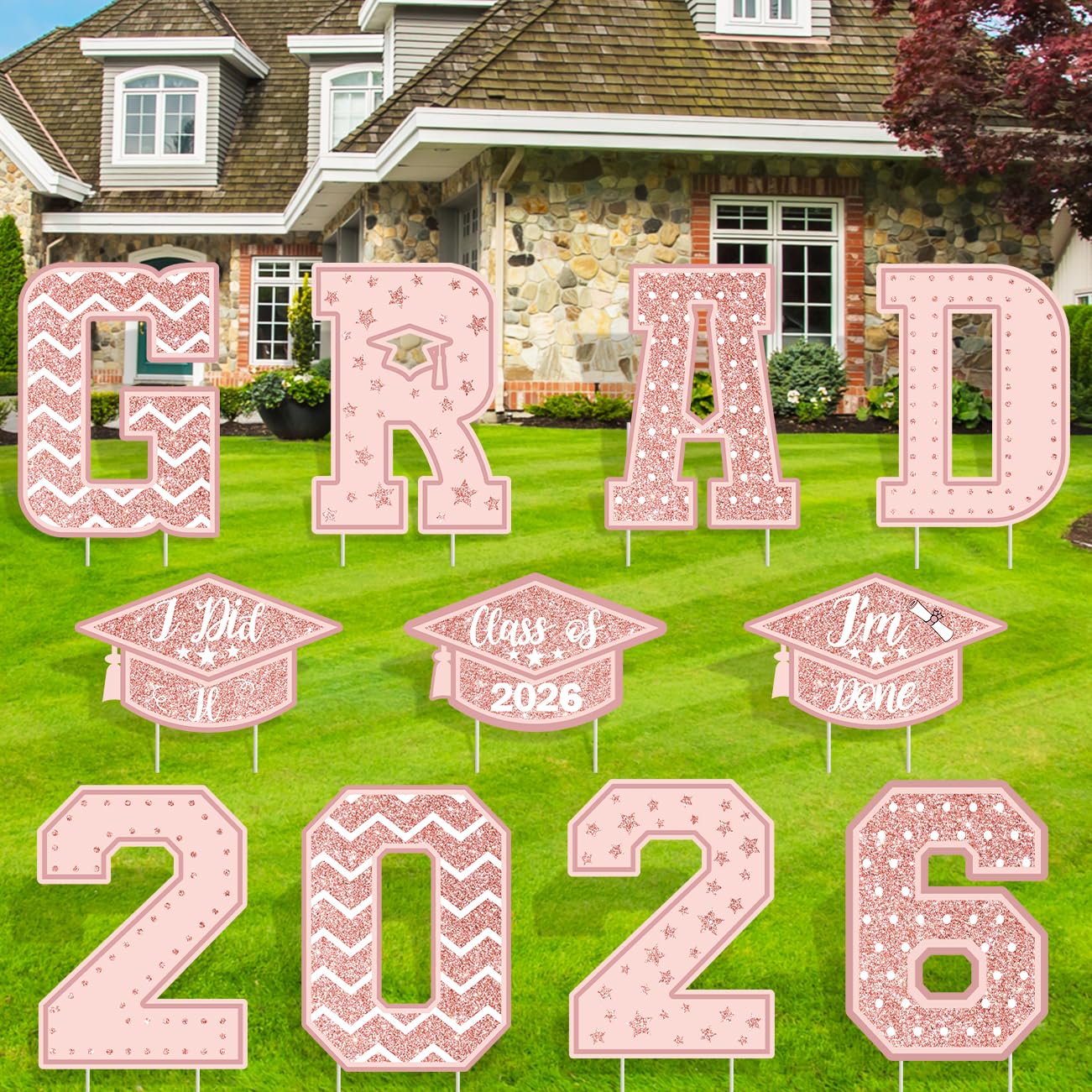 2024 Graduation Patio, Lawn Garden Outdoor Décor Yard Sign Pink-image-41