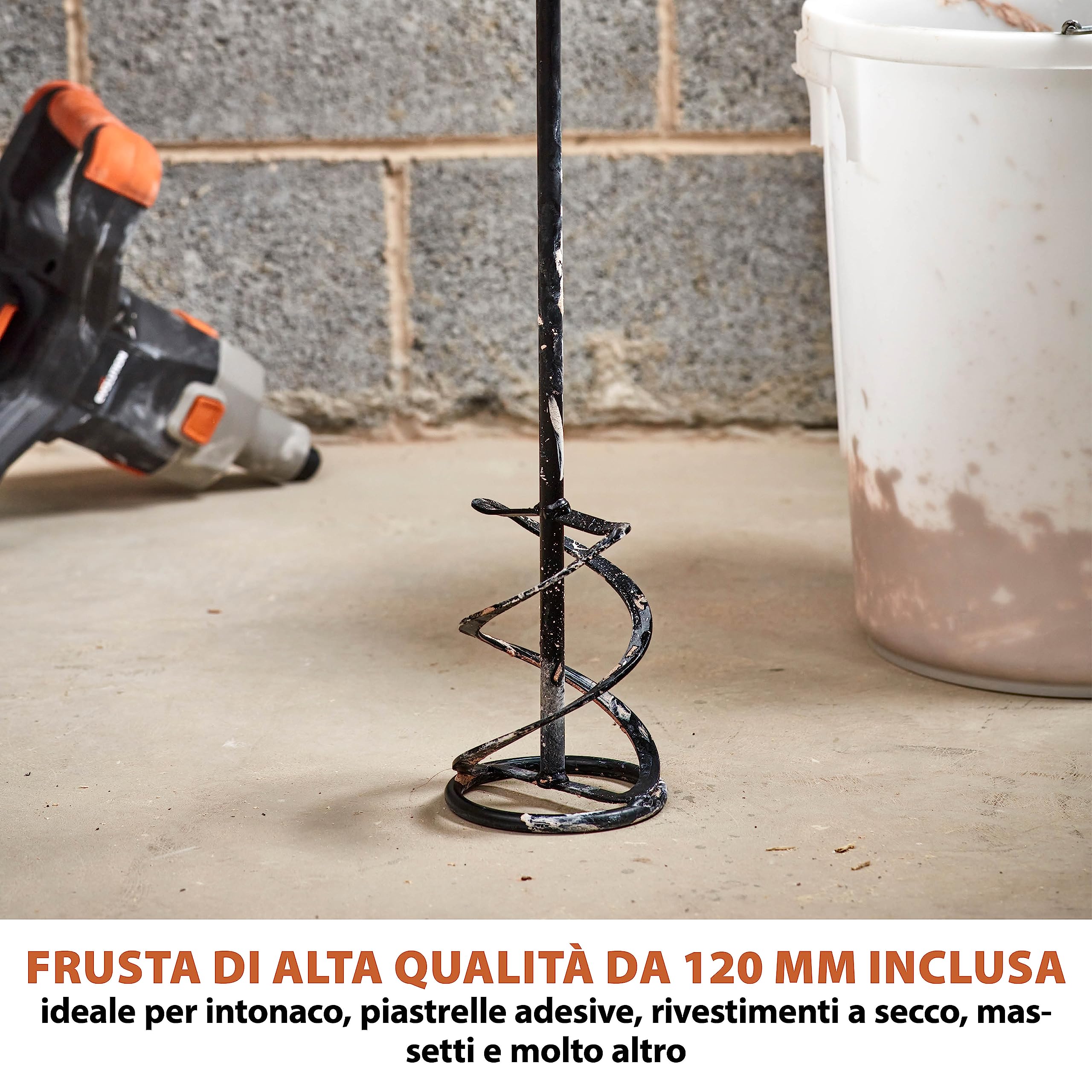 Evolution Power Tools R120MXR-LI (Caricata) - Miscelatore Senza Fili, Portatile, Pagaia Inclusa (Perfetto Per Gesso, Vernice, Malta, Cemento), Batteria E Caricabatteria Inclusa