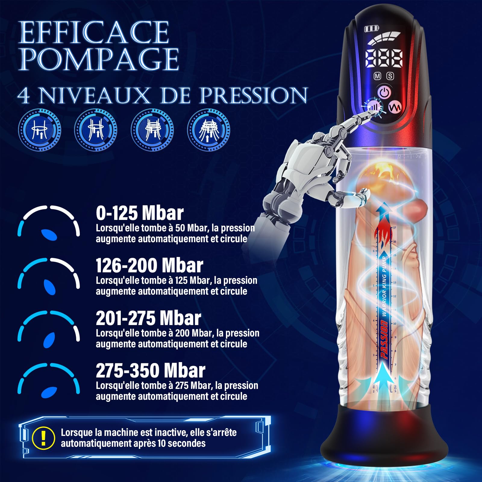 Pompe à Pénis pour Homme Sex – Pompes d'extension de pénis avec 4 pression et 4 modes de succion pour hommes le massage par aspiration, IPX7 wasserdicht Vakuum pumpe pompe pénis