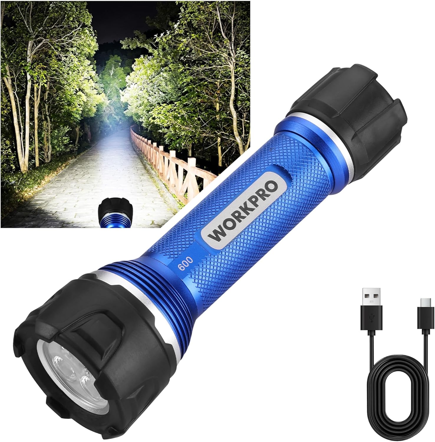 WORKPRO Rechargeable Flashlight High Lumens, Aluminum IPX7 Waterproof Compact Flash Light, Super Bright 3 Mode LED Handheld Flashlight for Home, Camping, Hiking, Emergency
