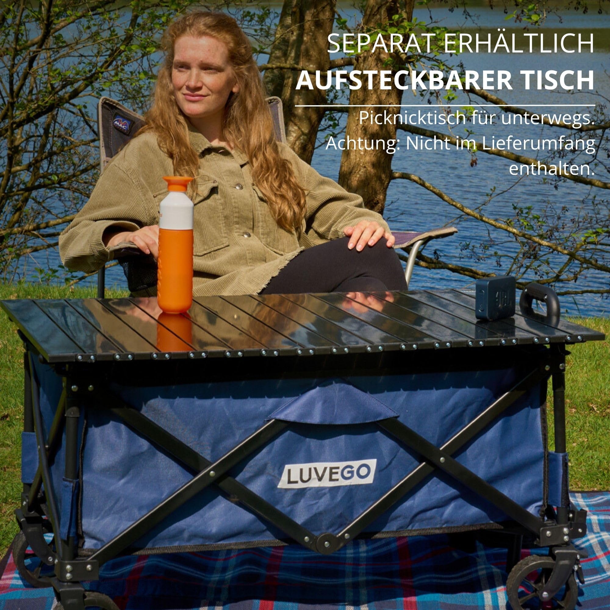 Luvego Faltbarer Bollerwagen - Geräumiger bollerwagen, Geländegängigen Rädern, 100KG Tragfähigkeit, Verstellbarer Griff, Kompakte Aufbewahrung, 80x39x33CM