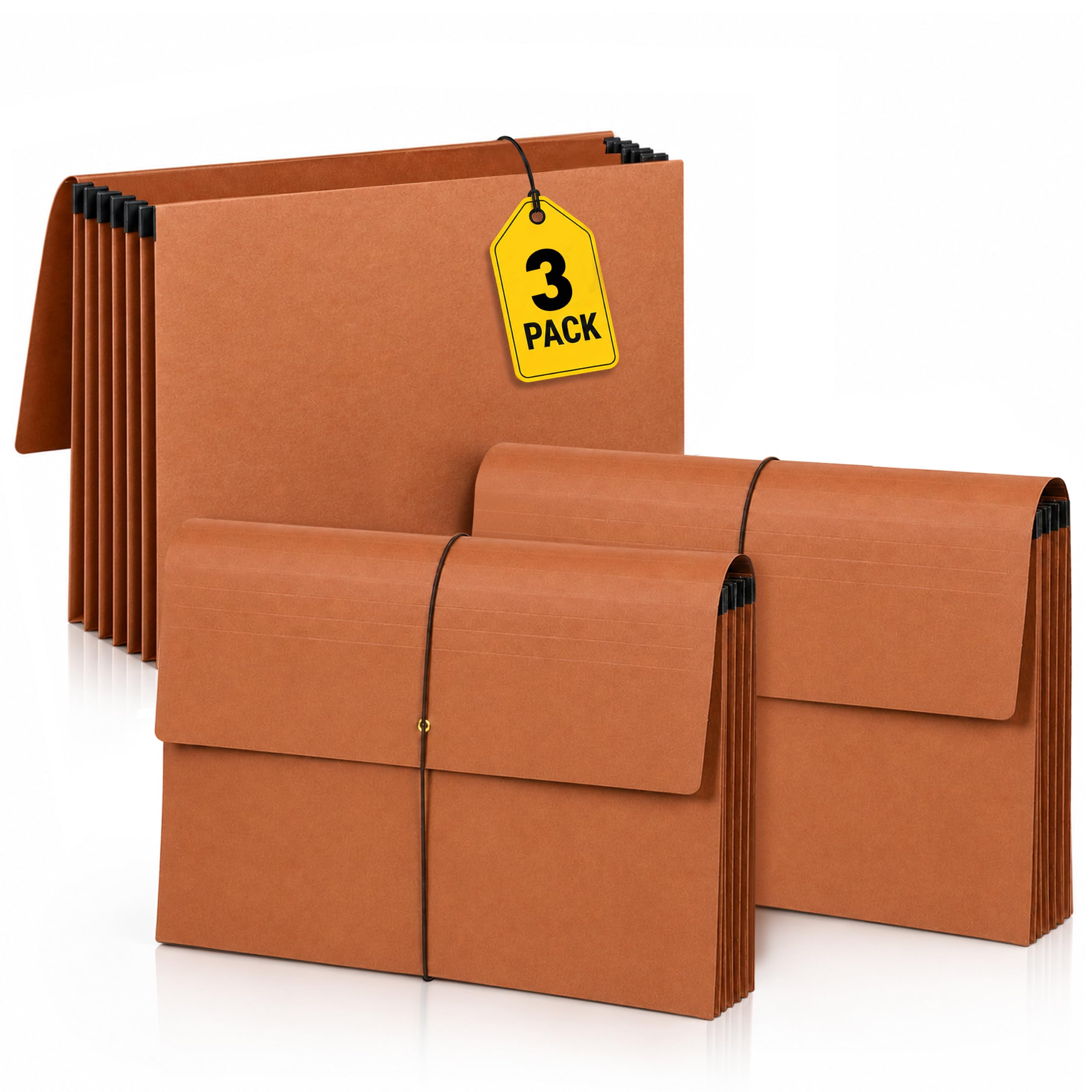 Cartellina portadocumenti a fisarmonica con patta e chiusura a cordoncino, formato lettera, 13,34 cm di espansione, confezione da 3