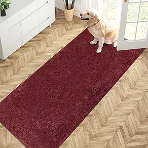 PURRUGS Dirt Trapping Door Mat 31.5" x 70", Non-Slip Machine Washable Entry Rug, Shoe Scraper, Dog Doormat, Super Absorbent Welcome Mat for Front & Back Door, Muddy Shoes & Paws, Burgundy Red