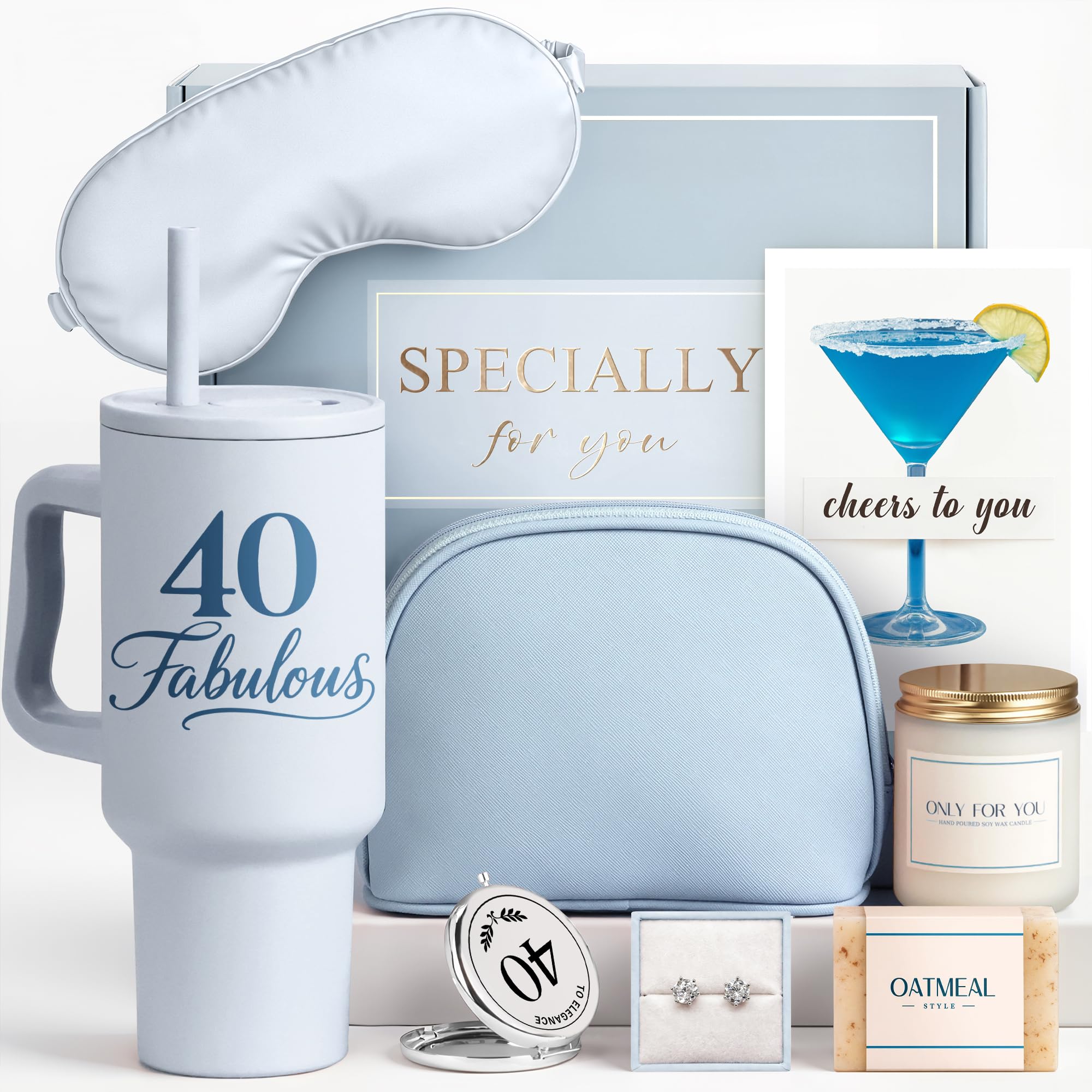 Mirasphere 40th Birthday Gifts for Women - 9 Pieces Set with Tumbler, Earrings, Candle