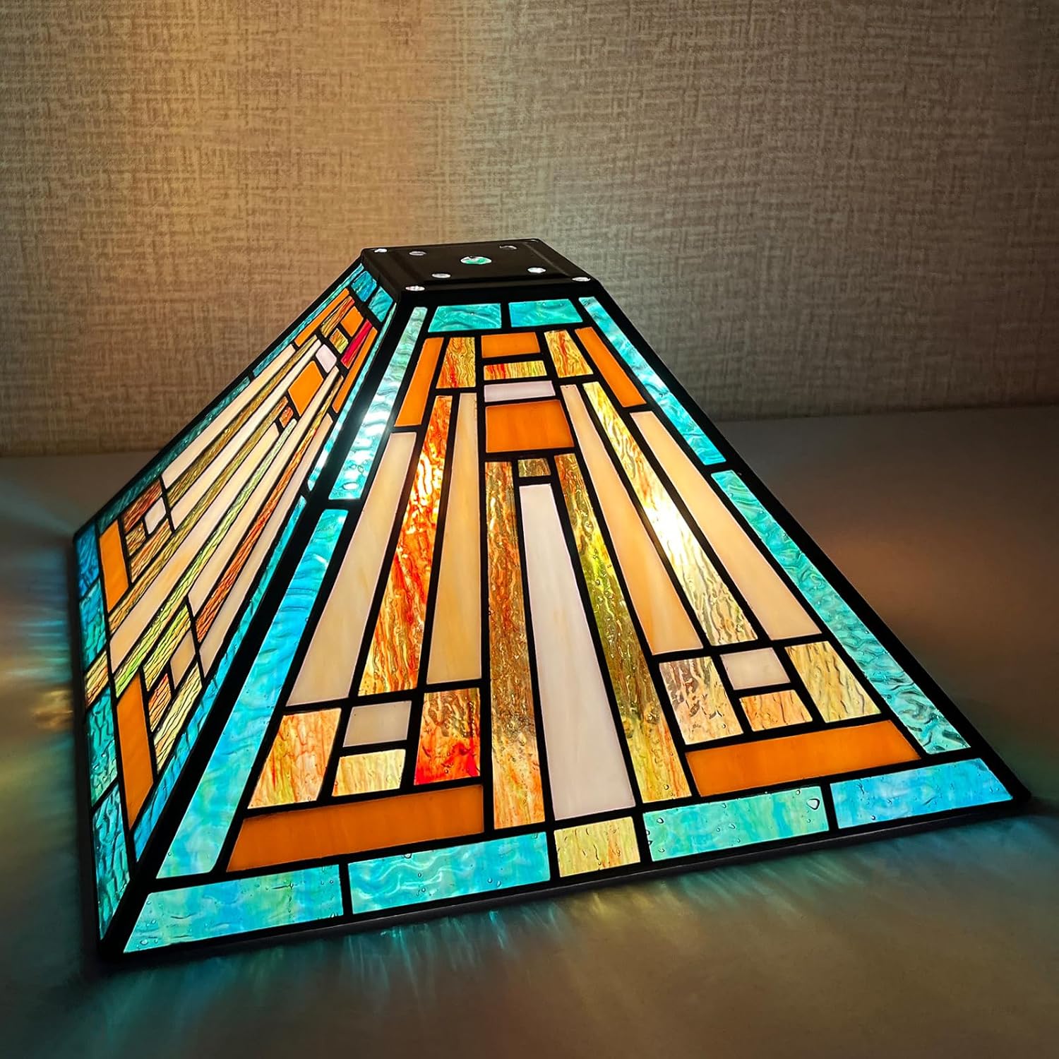 Tiffany Lamp Shade,12 inch Mission Style Handcrafted Stained Glass Lampshade replacement for Medium Size Table Lamp Desk Light