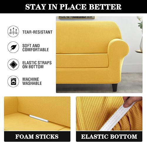 Miniatura 5 de Funda elástica para sofá de 2 plazas, funda de sofá de jacquard suave para sofá de 2 cojines, protector de muebles lavable para mascotas y niños (M)