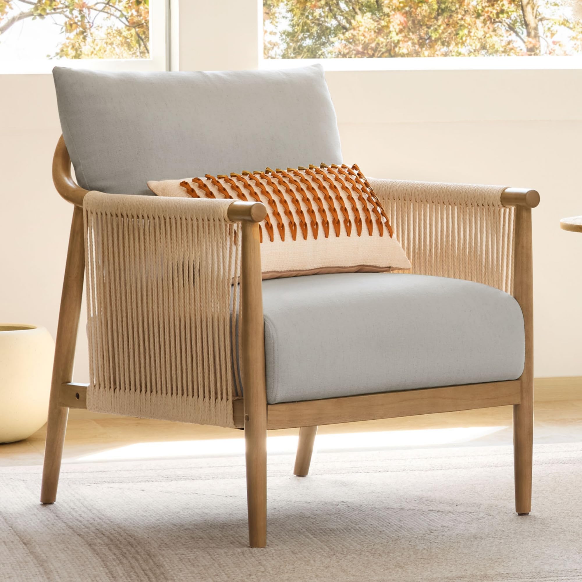 CHITA Braid Armchair, Modern Accent Chair for Living Room, Light Grey