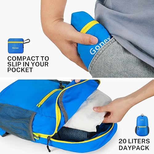 Miniatura 3 de Mochila de viaje ultraligera de Gonex, práctica, resistente al agua, para escuela, senderismo, camping, ciclismo, etc. Plegable, 5,3 galones