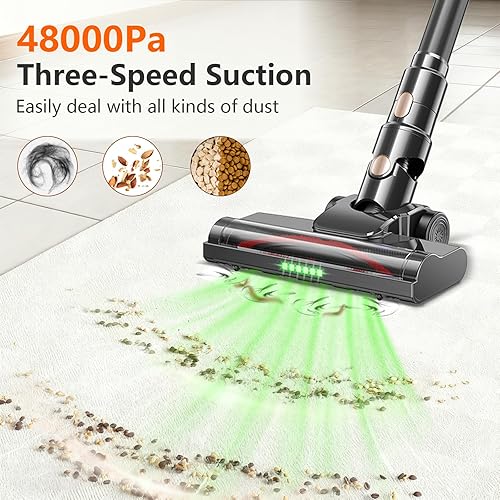 Miniatura 3 de Aspiradora inalámbrica, 450 W 48 KPA de potencia de succión, 50 minutos de tiempo de funcionamiento, aspiradora recargable para alfombras, azulejos,