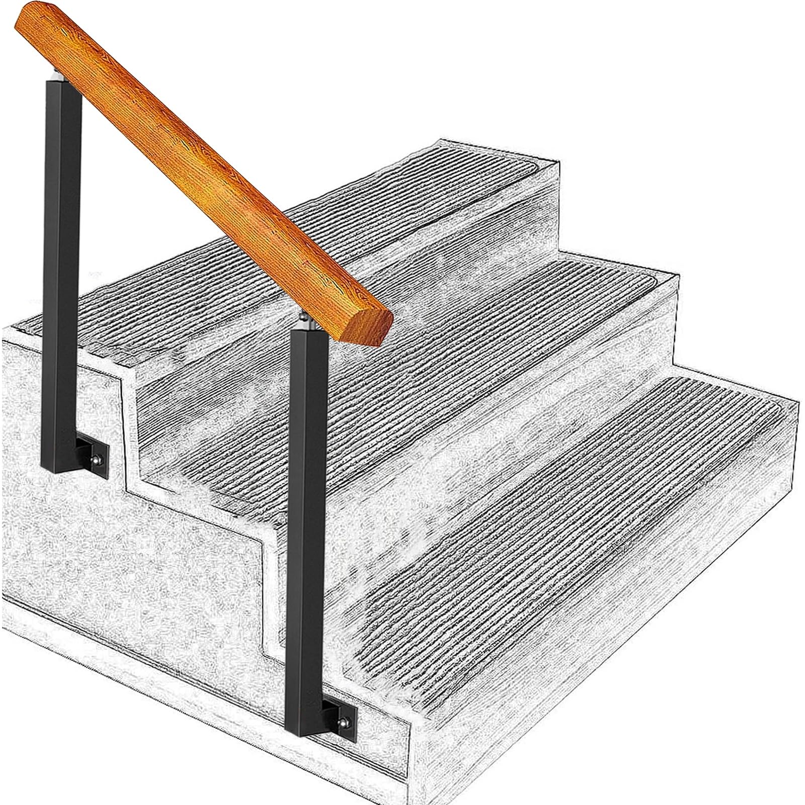 Rampe d'escalier pour marches de jardin et perrons en béton ou bois