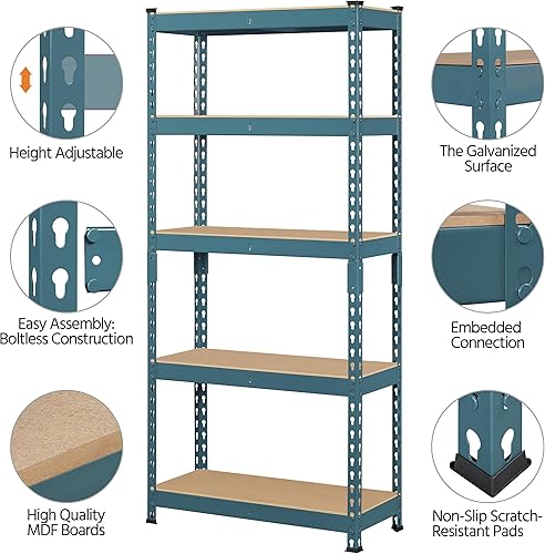 Miniatura 4 de Topeakmart 2 estantes utilitarios de 5 niveles, estantes de almacenamiento de metal, estantería de garaje, estantes de almacenamiento ajustables