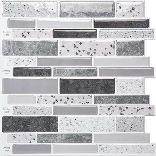 Art3dwallpanels 10 hojas de calcomanías para azulejos en muro, para despegar y pegar, para salpicaduras para cocina, diseño de piedra de 12 x 12
