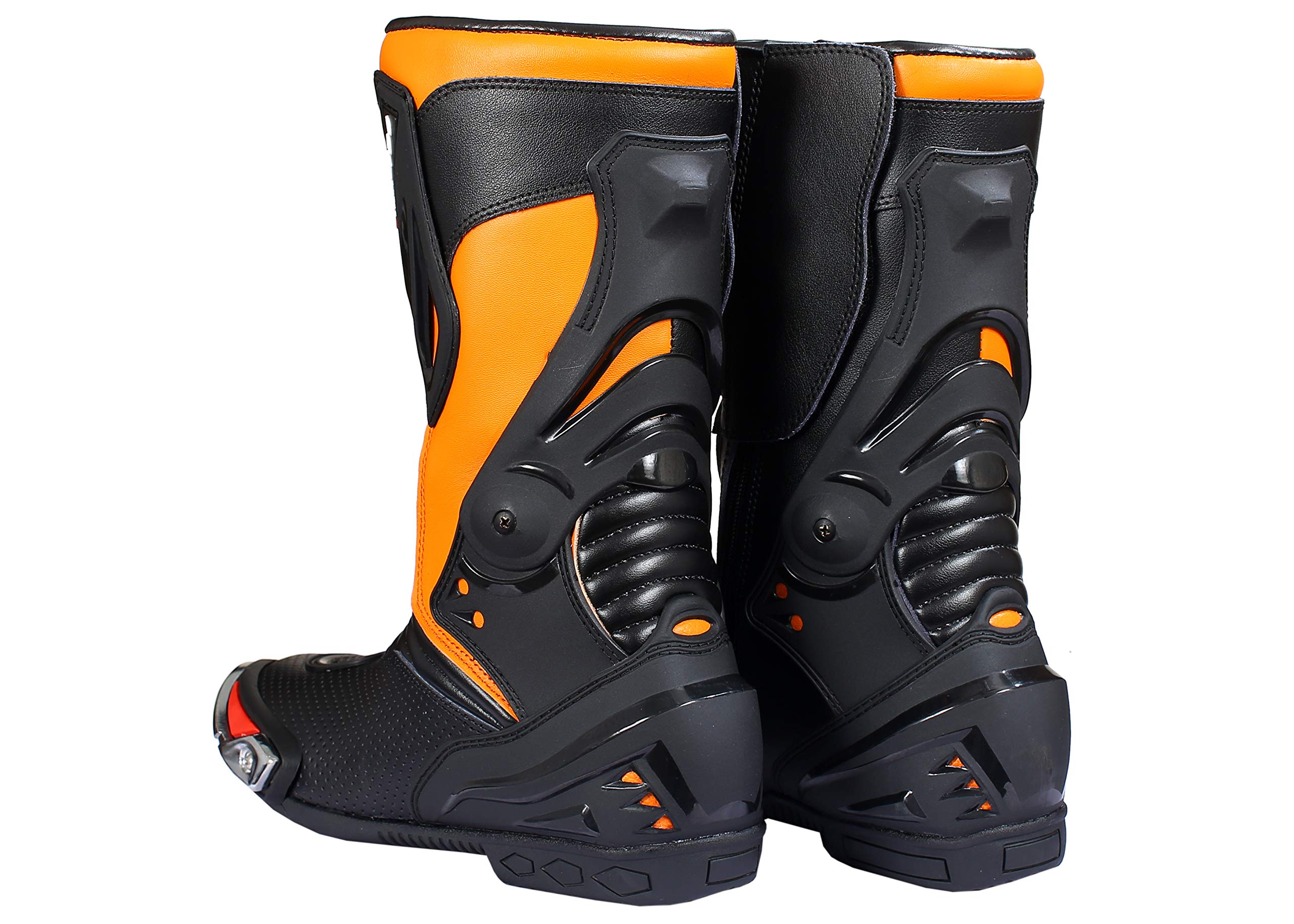 Scarpe sportive da uomo, in pelle, per moto, colore: arancione/nero