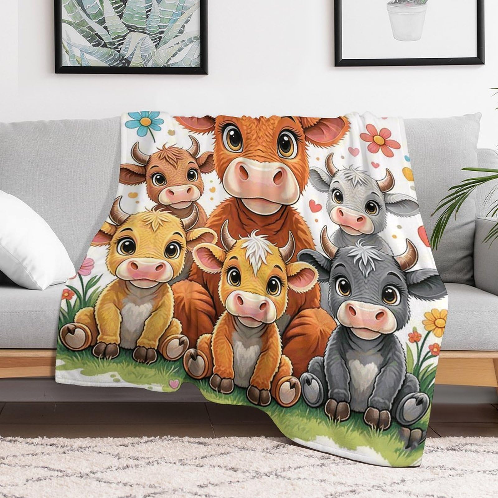 Custom Cow Blanket Lightweight Flannel Fleece Throw for Couch Sofa Bed Luxury Soft Cozy Plush Lap Bedtime Blanket for All Seasons Bedroom Home Decor Gifts 30x40