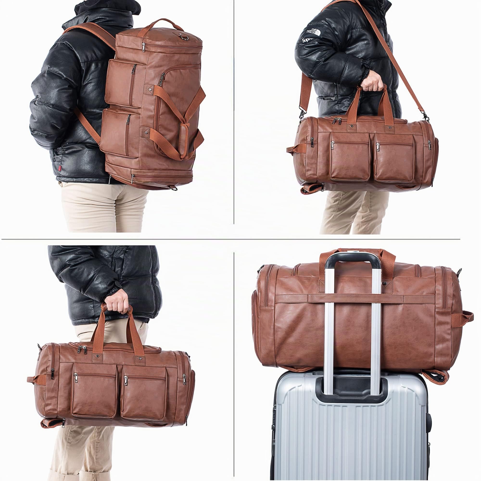 seyfocnia Reisetasche mit Schuhbeutel Reise Tasche für die Nacht, PU Leder übergroße Wochenendtasche, große Handgepäcktasche, Reisetasche für Damen und Herren
