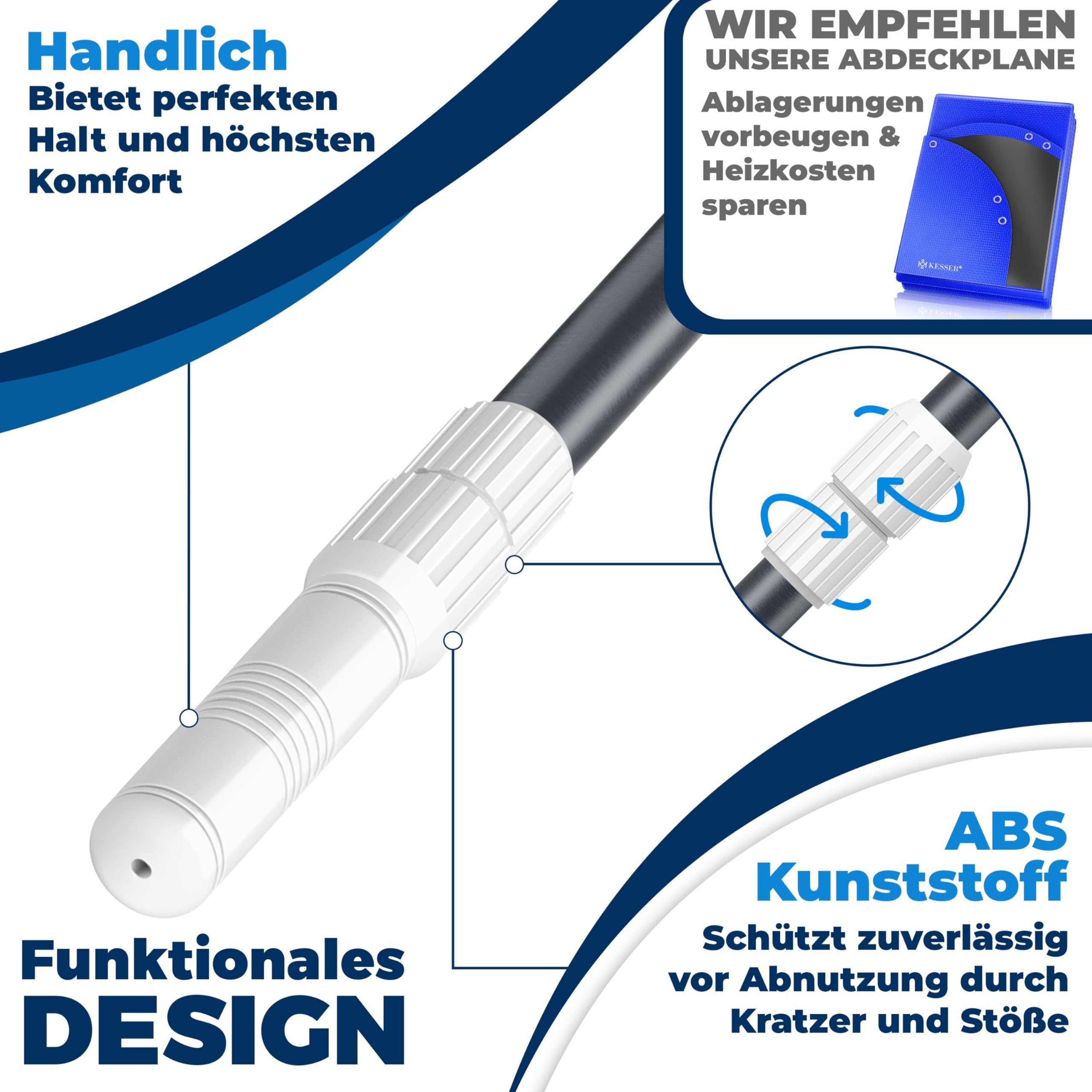 KESSER® Pool Teleskopstange Aluminium Poolstange | Stange zur Poolreinigung 3-teilig | einstellbar von 1,20m bis 3,60m | Witterungsbeständig und Stabil, Anthrazit