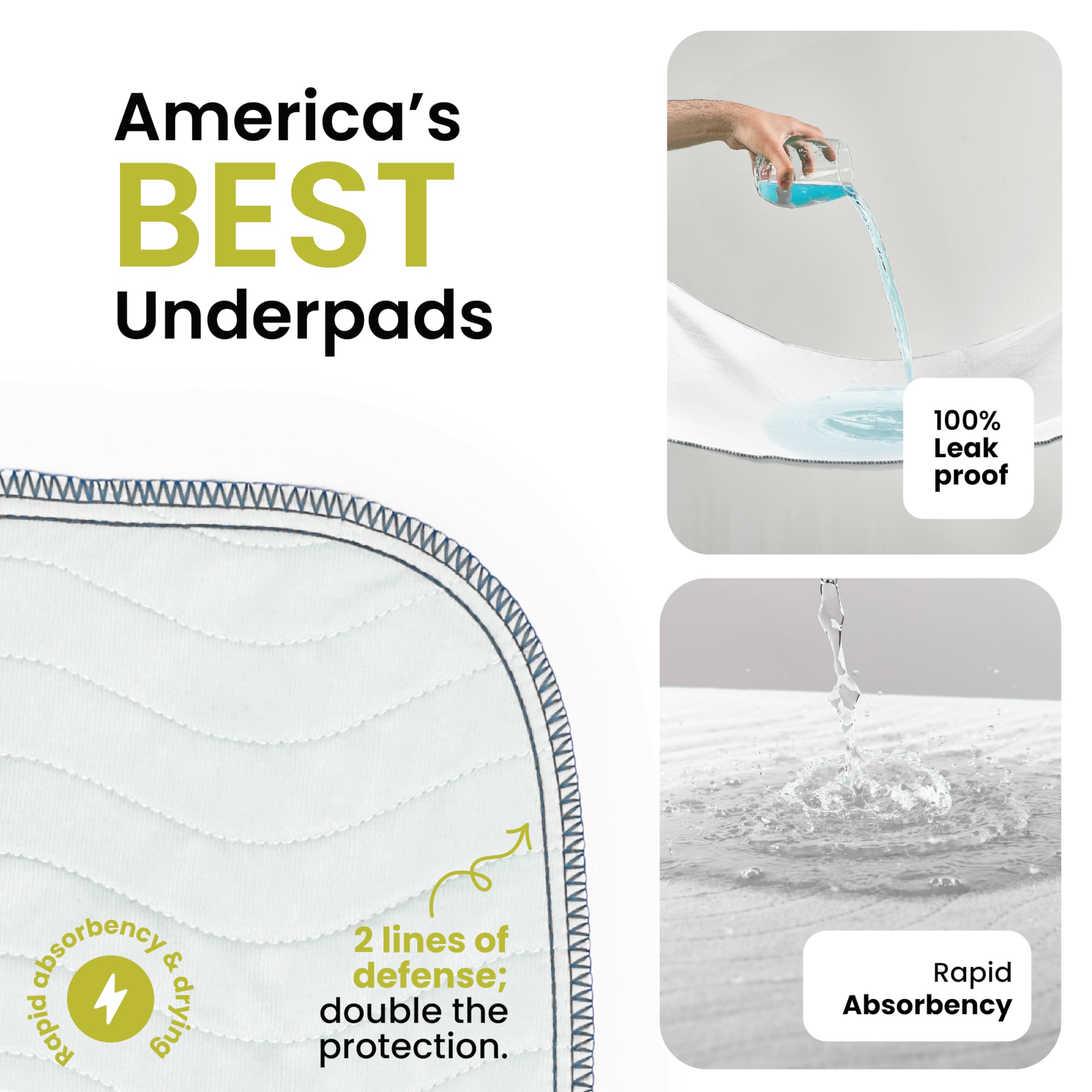 IMPROVIA® Almohadillas lavables de gran absorción reutilizables para incontinencia para niños, adultos, ancianos y mascotas, protección impermeable para suelos (paquete de 4, 34 x 36 pulgadas), blanco
