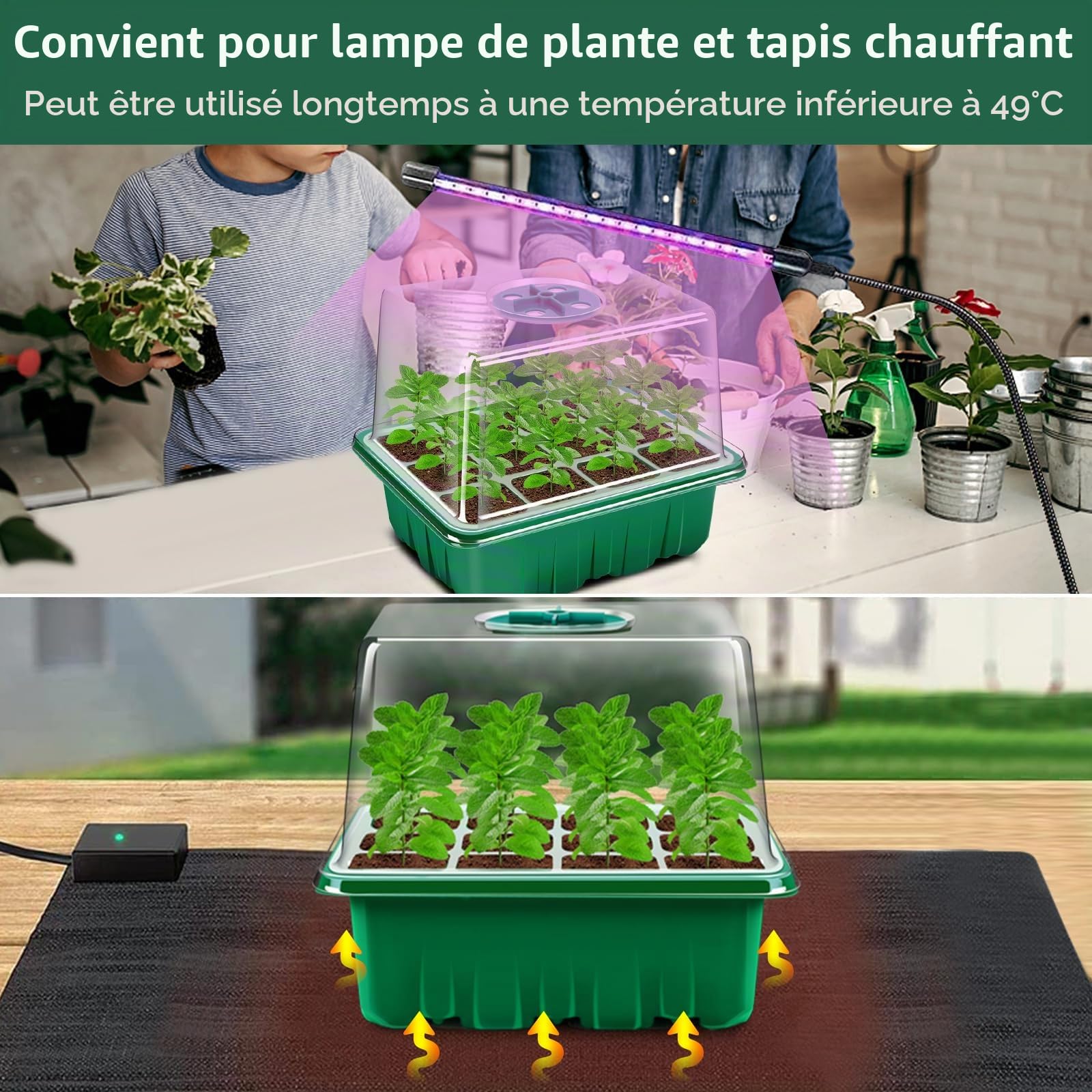 Verdenu Mini Serre pour Plantes, 10 Pièces 120 Cellules Plaque Semis, Serre Interieur avec couvercles rehaussés, Bac à semis Pépinière Boîte de Culture Durables, Hauteur du dôme d'humidité 8,4 cm