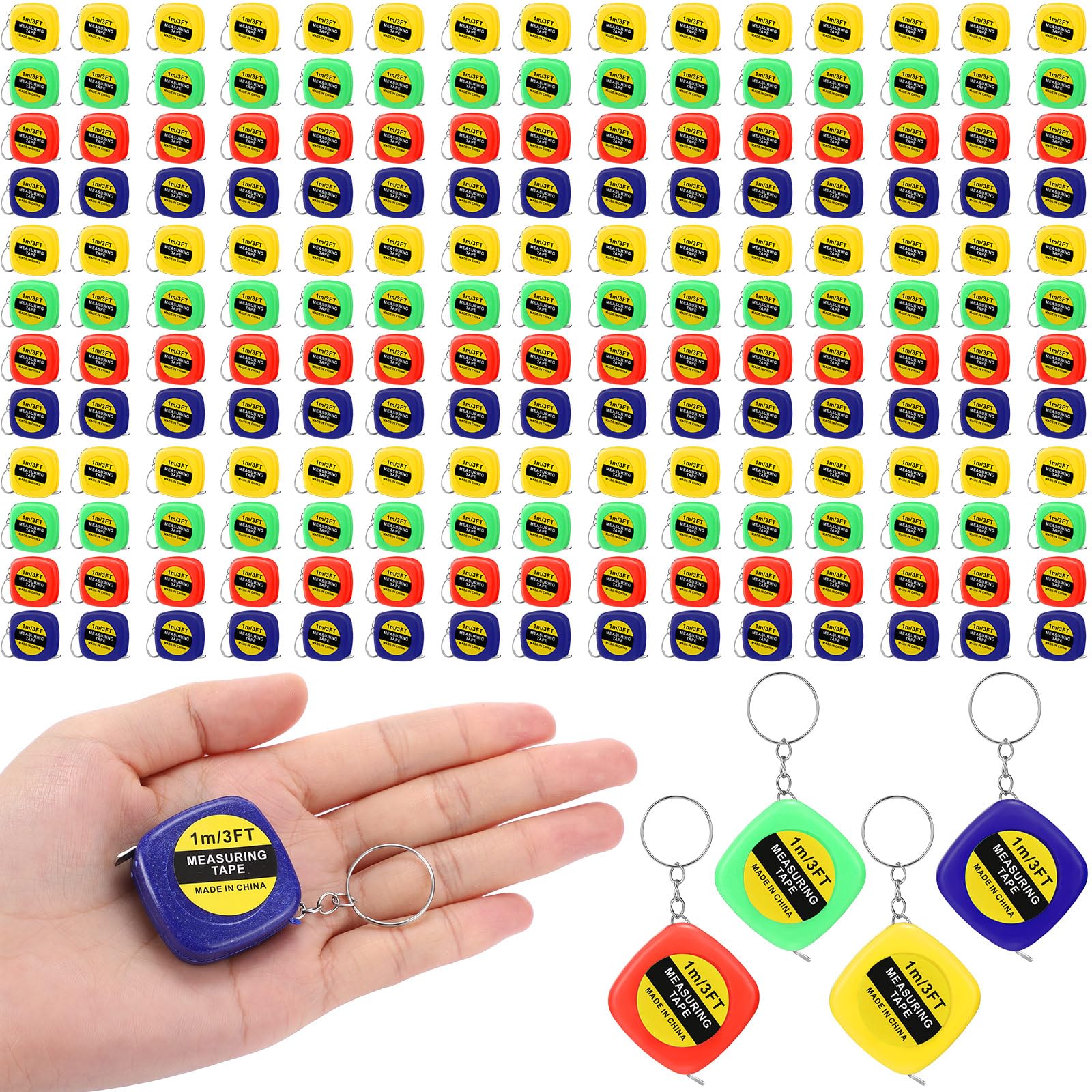 Hoteam 240 portachiavi piccoli con metro a nastro da 1 metro, mini nastro retrattile, misura tascabile, misura portatile per costruzioni, feste di compleanno, bomboniere, 4 colori