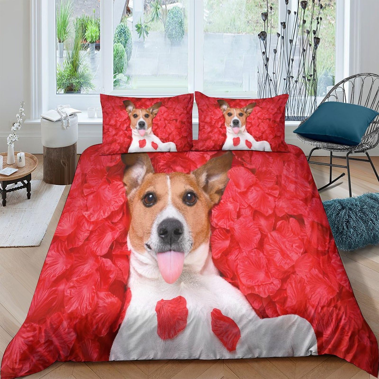 Housse de couette 200x200cm motif chien lit double pour chambre