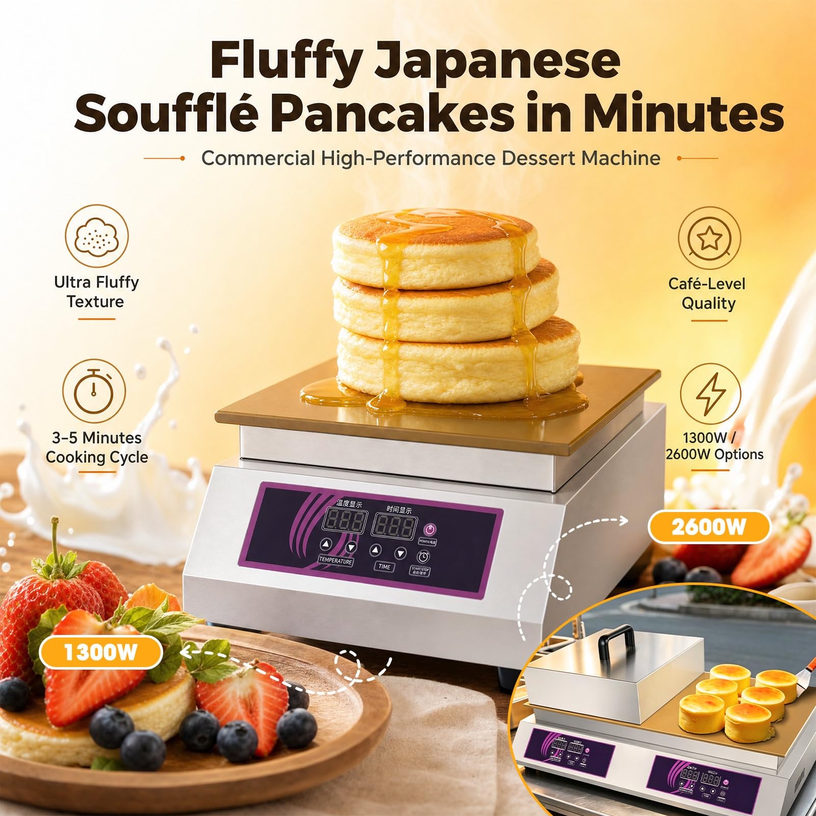 Maquina Para Pancakes Crepera Electrica, Hotcake Maker, Mini Pancake Maker Con Plancha De Laton, Regulacion De Temperatura Para Cafeteria Restaurante Food Truck(Single-Head)