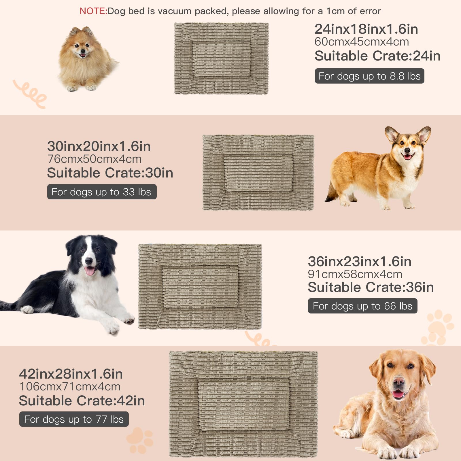 IEUUMLER Memory Foam Matelas pour Chien Compagnie Réversible Doux Coussin Lavable Facile à Transporter Extérieur FC020 (Khaki, XL-100x80cm)